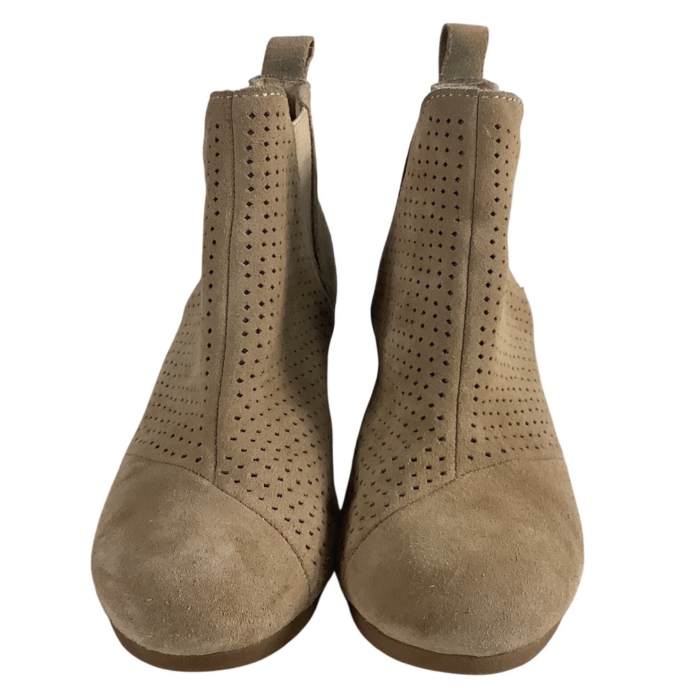 TOMS Leila Taupe Suede Perforated Wedge Ankle Boots Womens 8.5 Chelsea Bootie